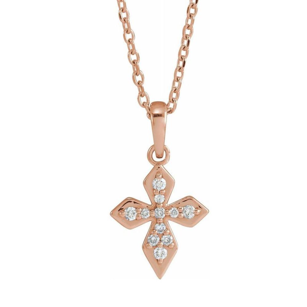 14K Rose Gold .06 CTW Diamond Petite Cross Necklace, 16-18 Inch